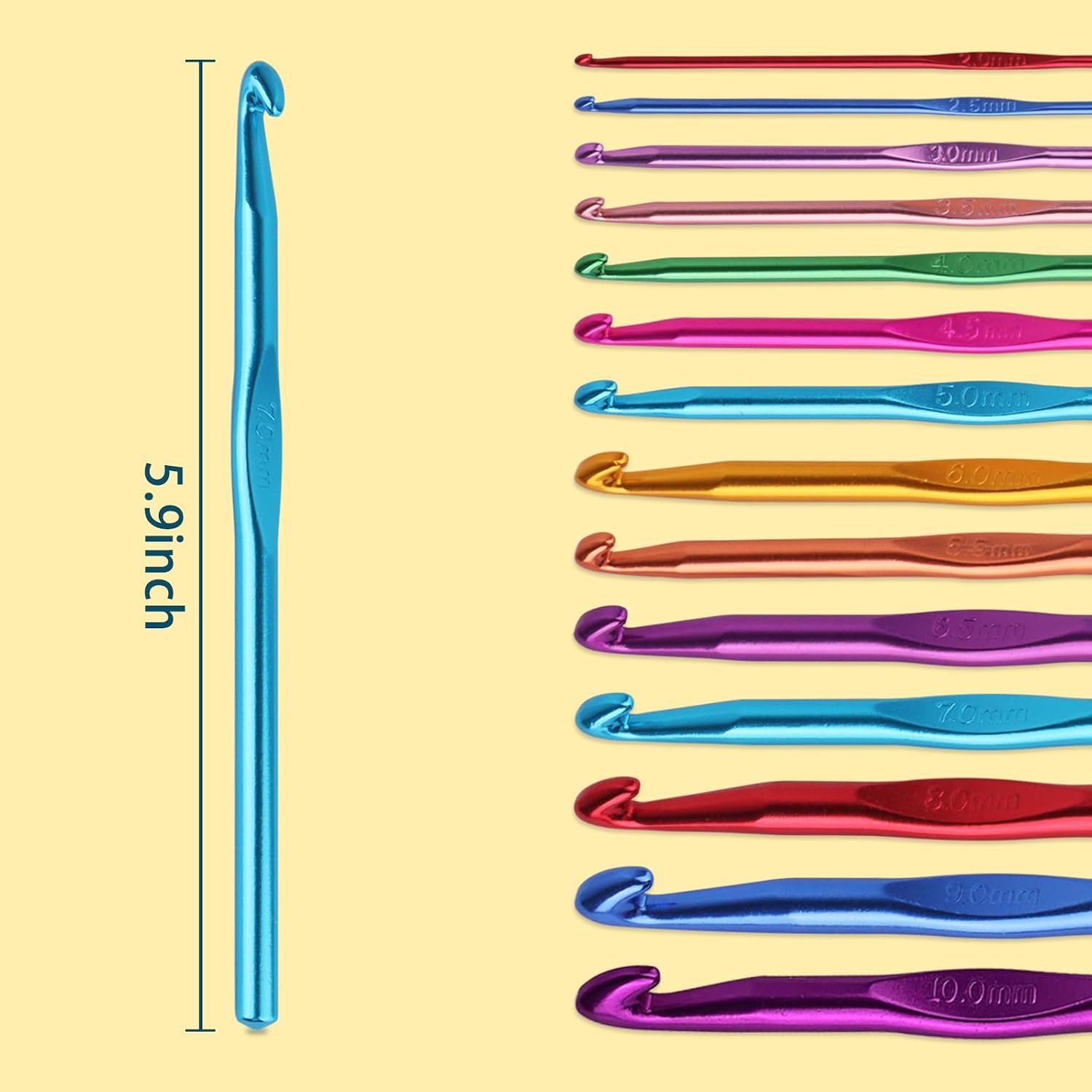 14PCS Aluminum Crochet Hooks Knitting Needles Craft Yarn 2.0mm/2.5mm/3.0mm/3.5mm/4.0mm/4.5mm/5.0mm/5.5mm/6.0mm/6.5mm/7.0mm/8.0mm/9.0mm/10.0mm - Image 2