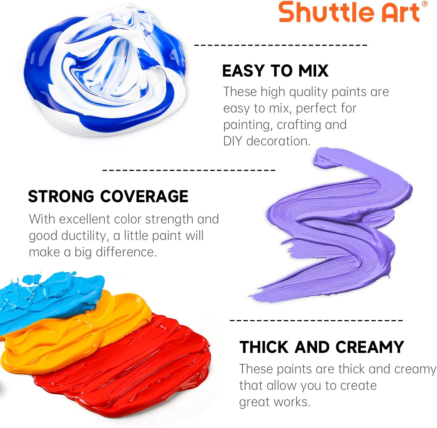 Shuttle Art Acrylic Paint. 36 Colors Acrylic Paint Set with Brushes & Palette. 2oz/60ml Bottles. Rich Pigments Non-toxic for Artists Kids & Adults. Painting on Canvas Rocks Ceramic Wood - Image 5
