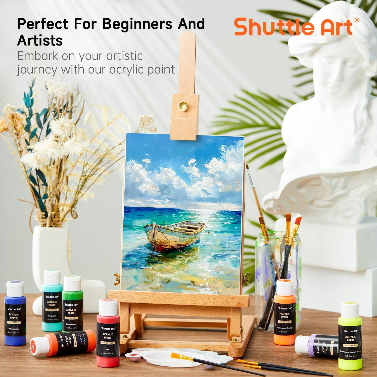 Shuttle Art Acrylic Paint. 36 Colors Acrylic Paint Set with Brushes & Palette. 2oz/60ml Bottles. Rich Pigments Non-toxic for Artists Kids & Adults. Painting on Canvas Rocks Ceramic Wood - Image 6