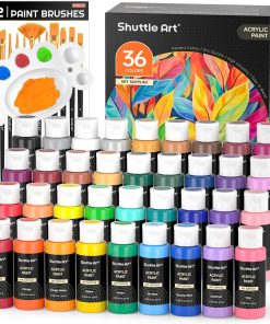 Shuttle Art Acrylic Paint. 36 Colors Acrylic Paint Set with Brushes & Palette. 2oz/60ml Bottles. Rich Pigments Non-toxic for Artists Kids & Adults. Painting on Canvas Rocks Ceramic Wood